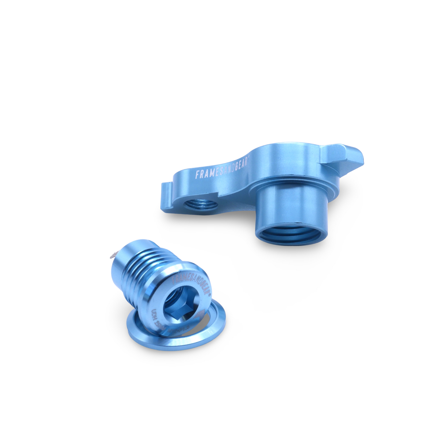 Universal derailleur hanger in celeste for SRAM UDH frames