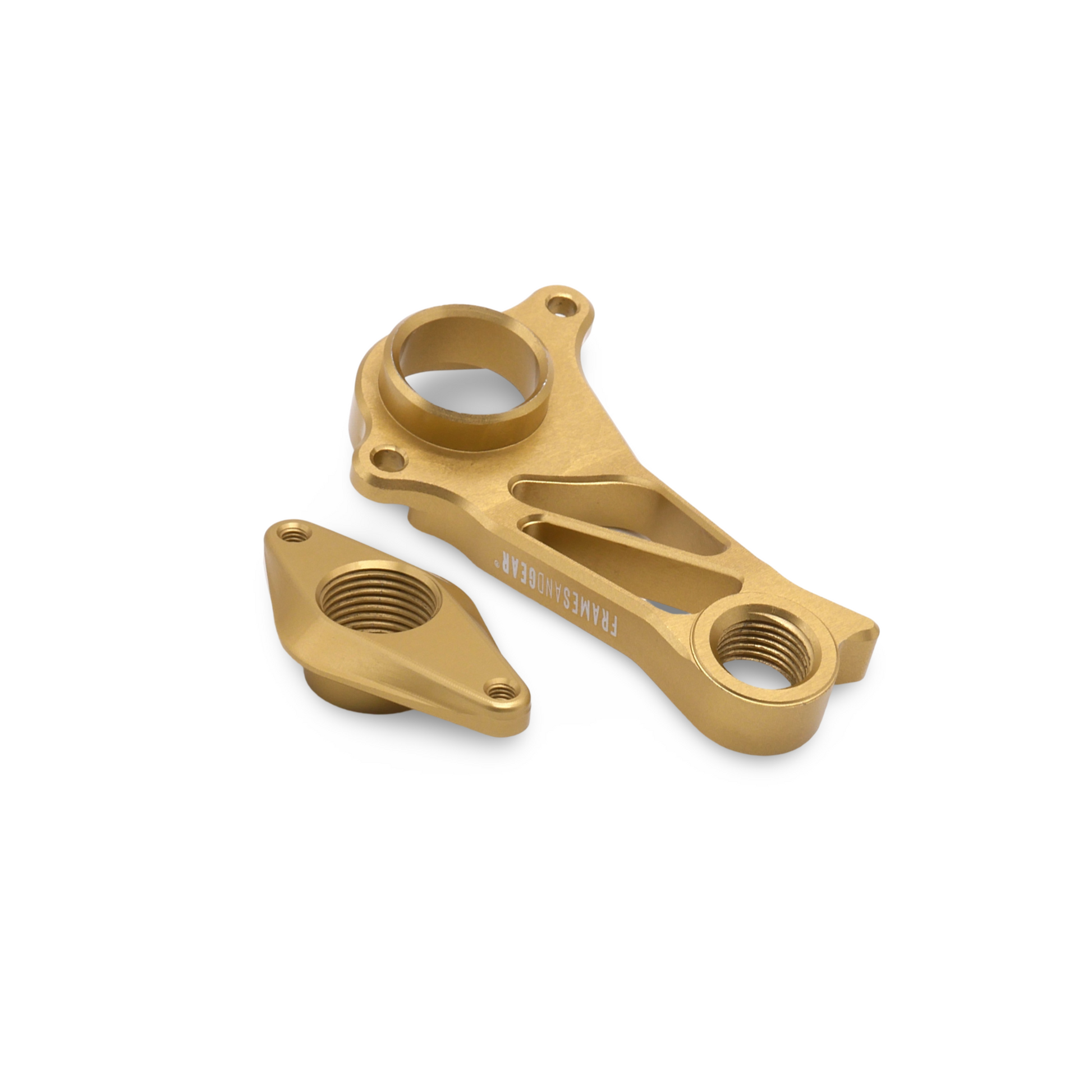 Close-up view of Shimano derailleur attached to Cannondale SuperSix EVO4 Disc Brake Derailleur Hanger (Gold)