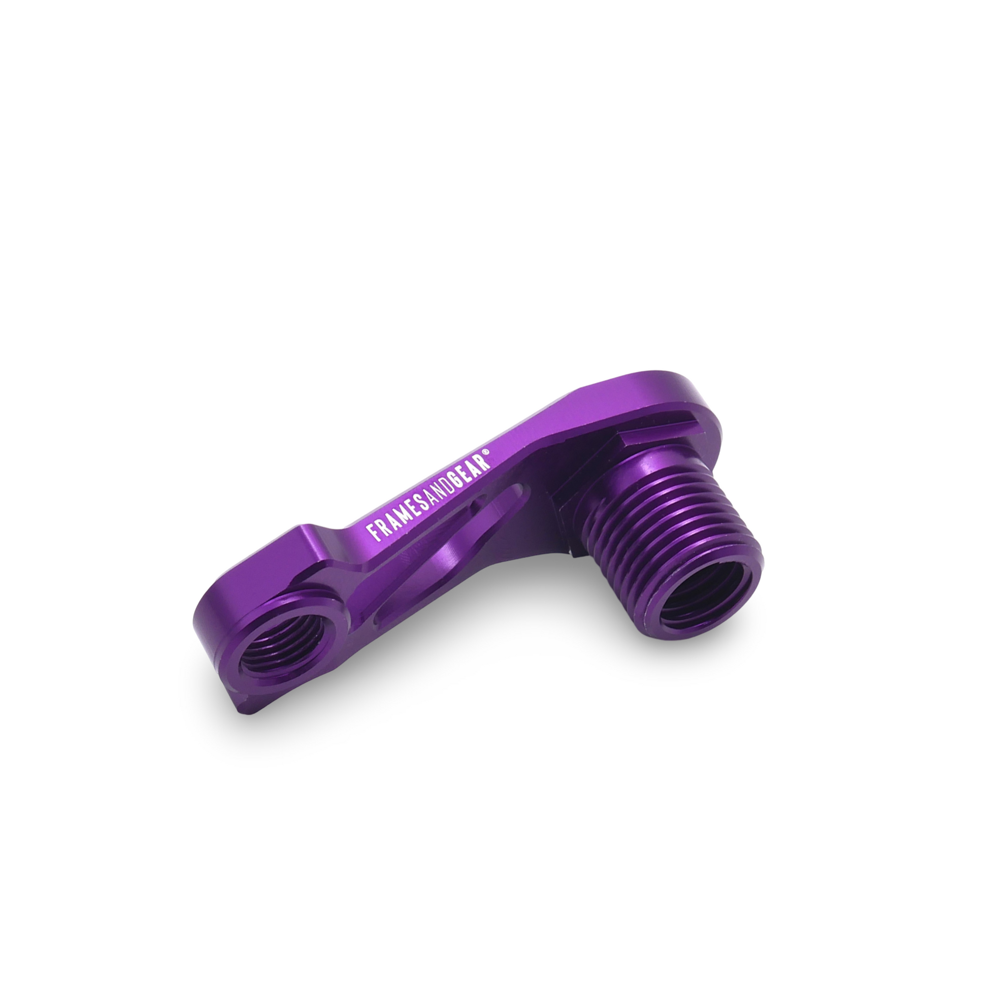 Lightweight Cervelo disc brake derailleur hanger (Purple) next to a ruler, demonstrating its sleek design and minimal weight.