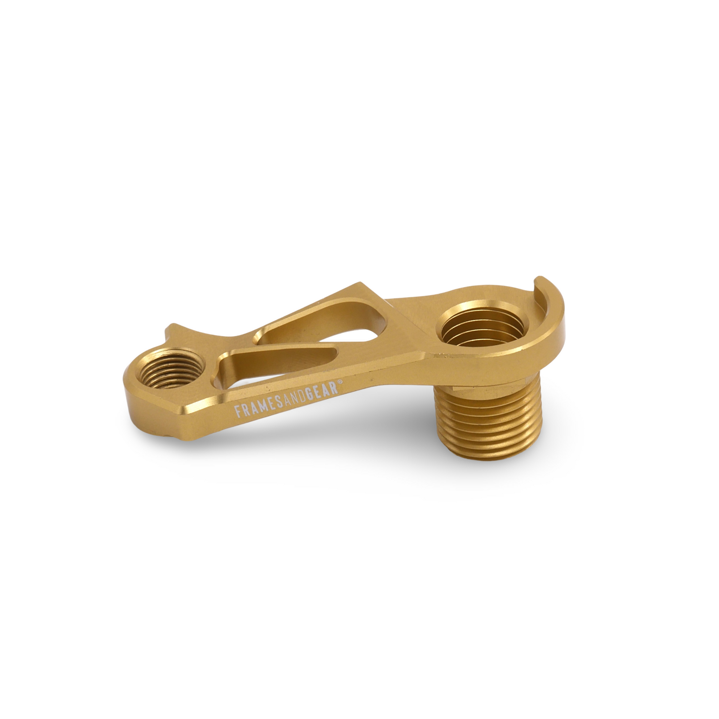 Close-up view of a black Cervelo disc brake direct mount derailleur hanger (Gold), highlighting its CNC machined aluminum construction.