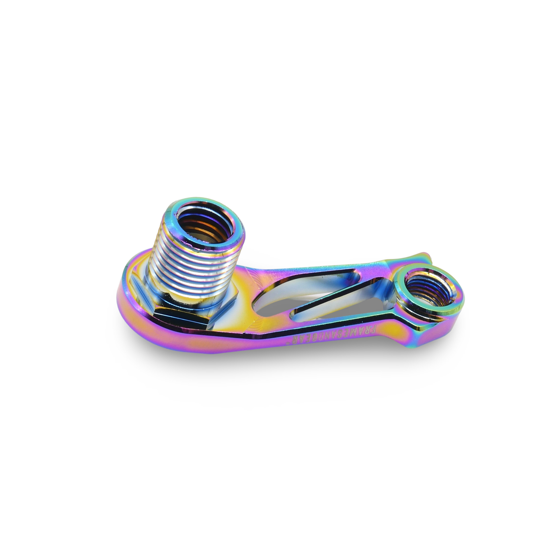 Lightweight Cervelo disc brake derailleur hanger (Oilslick) next to a ruler, demonstrating its sleek design and minimal weight.