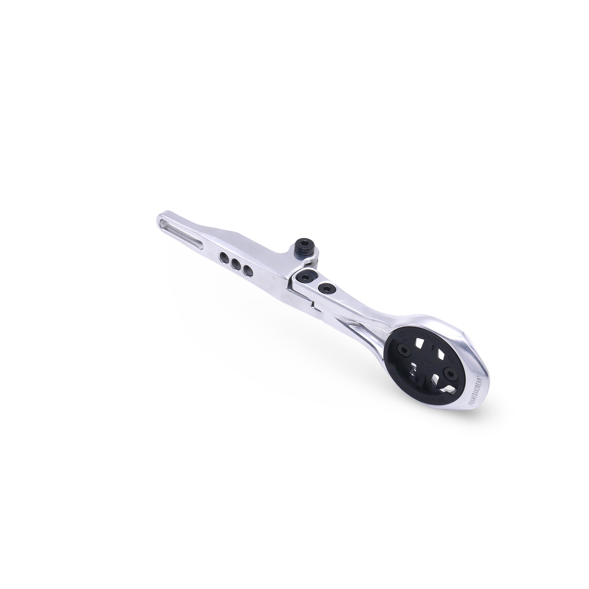 Framesandgear Aero Computer Mount for Universal integrated handlebar With Fixed GoPro Hand Polished Silver