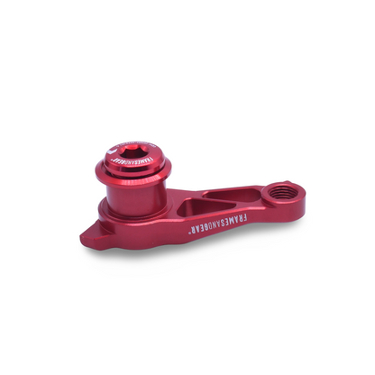 Anodized red derailleur hanger compatible with Shimano shifting