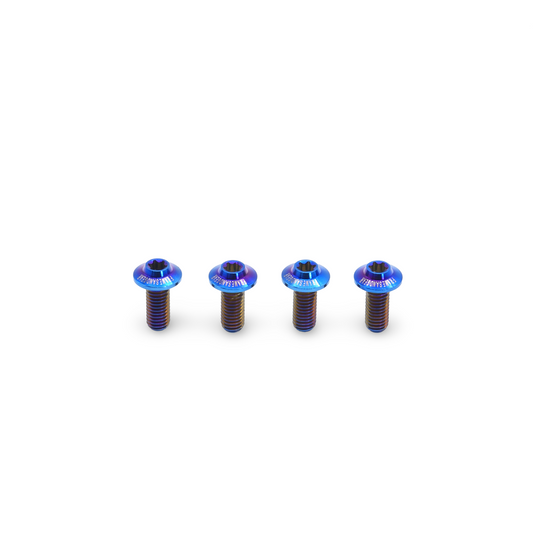 Blue titanium bolts for bike bottle cages
