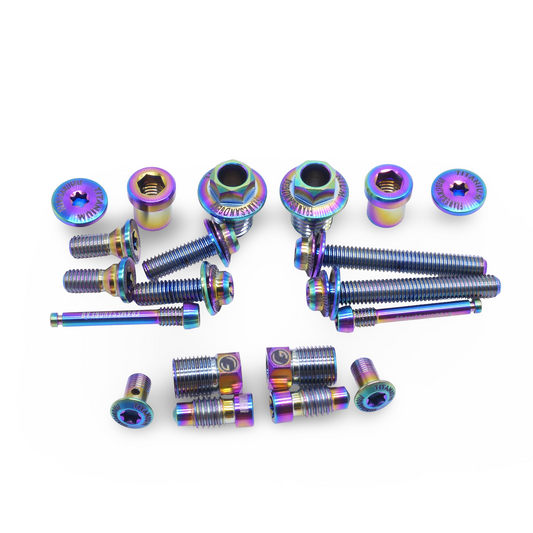 Titanium bolt kit for Shimano Dura Ace R9270 in oilslick finish