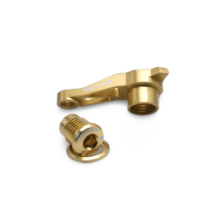 Universal gold derailleur hanger for Shimano drivetrains and UDH-equipped bikes