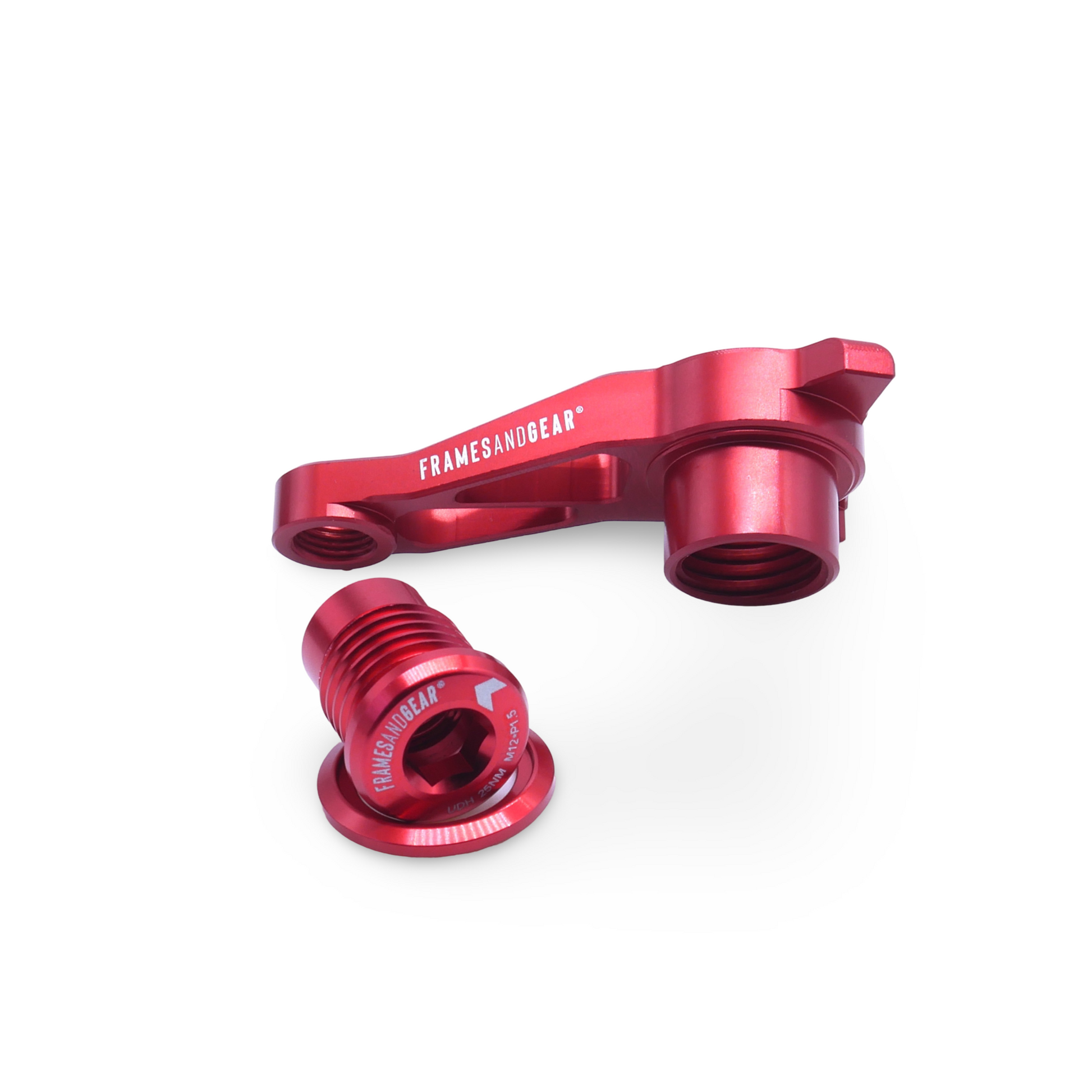 Lightweight red derailleur hanger for M12*P1.5 thru-axle bikes