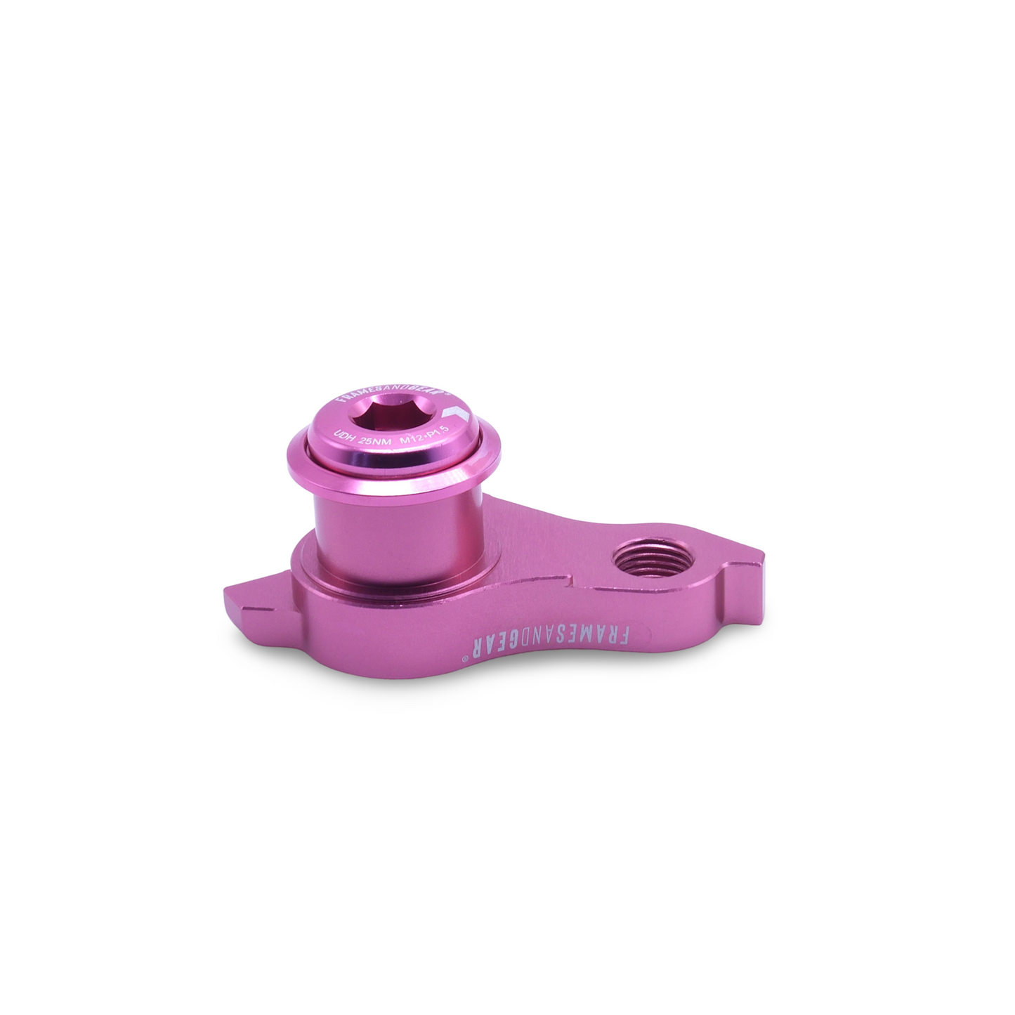 UDH replacement derailleur hanger in anodized rose for SRAM drivetrain