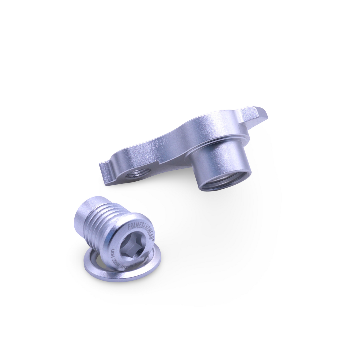 Silver UDH derailleur hanger for SRAM AXS and 12mm thru-axle bikes